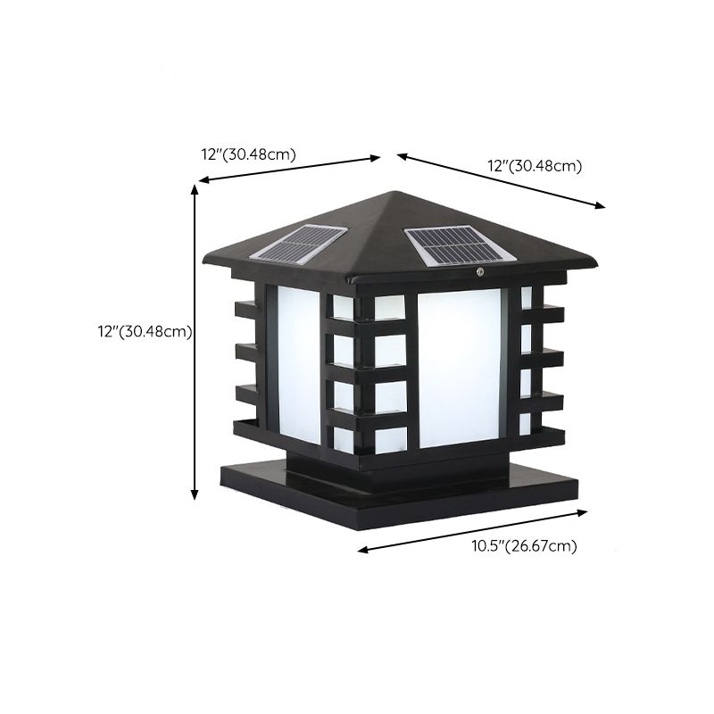 Metal Rectangle Shape Solar Pillar Lamp Modern 1 Light Waterproof Outdoor Light in Black