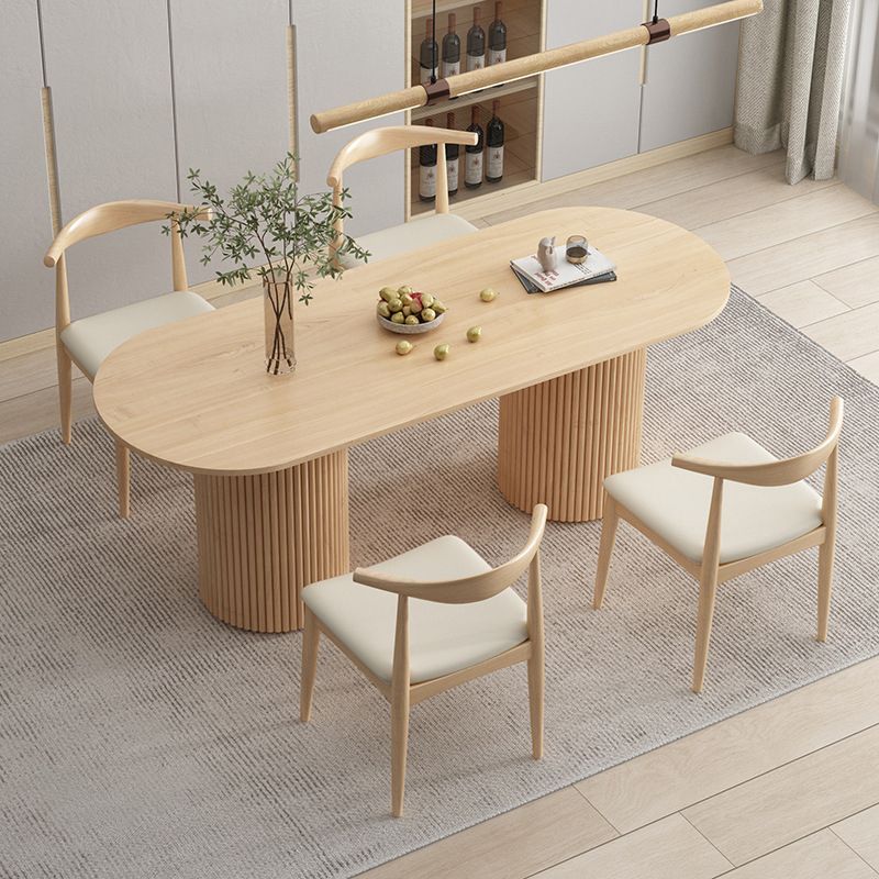 Modern Double Pedestal Table Oval Wood Dining Table for Home Kitchen