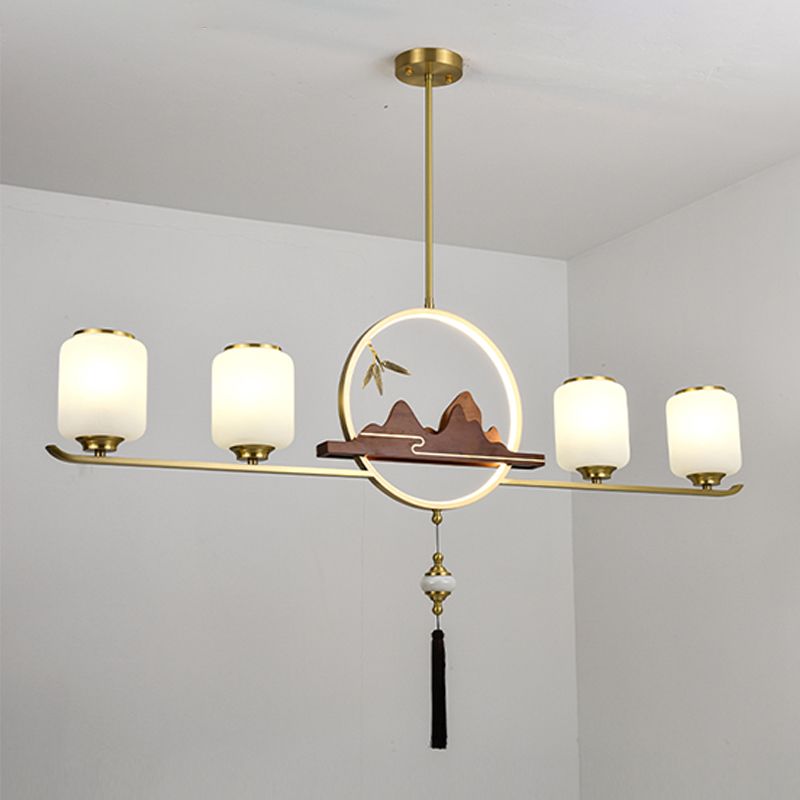 Simplicidad moderna Cilindro Luces de la isla de la isla Luces colgantes de vidrio blanco