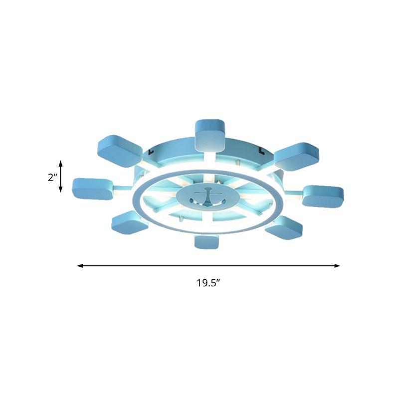 Plafonnier en métal de style nautique en forme de gouvernail en bleu pour chambre de garçon