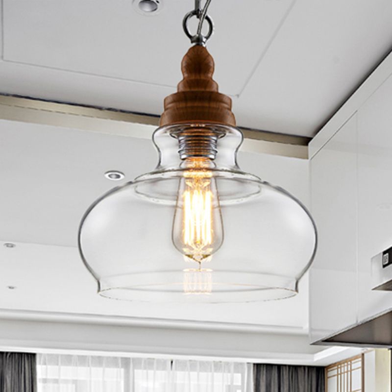 Globe/Bowl/Cone Clear Glass Pendant Lighting Modernist 1 Light Brown Ceiling Lamp Kit with Chain for Restaurant