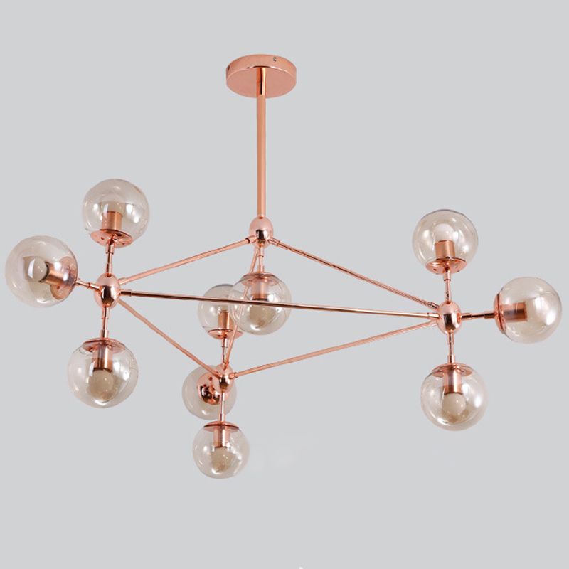 Postmodern Geometric Suspension Light Clear Glass Dining Room Chandelier in Rose Gold