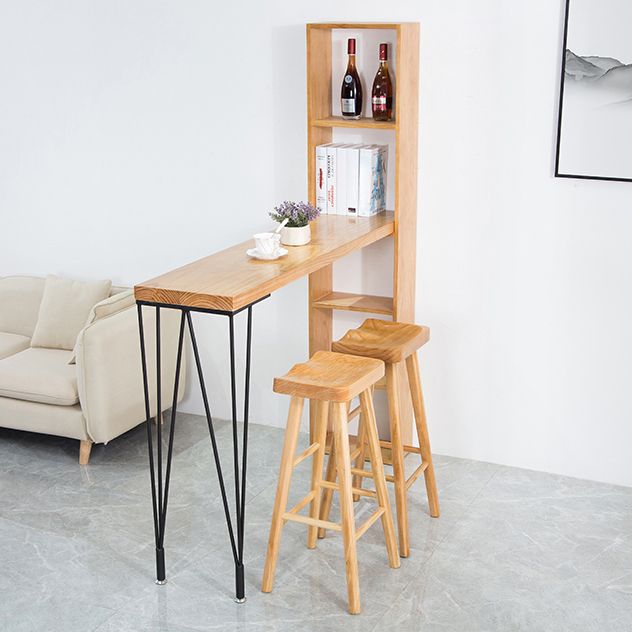 Rectangle Bar Table Modern Solid Wood Bar Height Table with Shelves