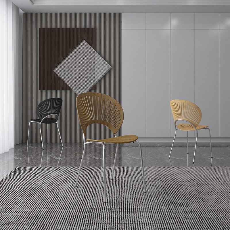 Metal Base Dining Chairs Modern Style Open Back Armless Chair