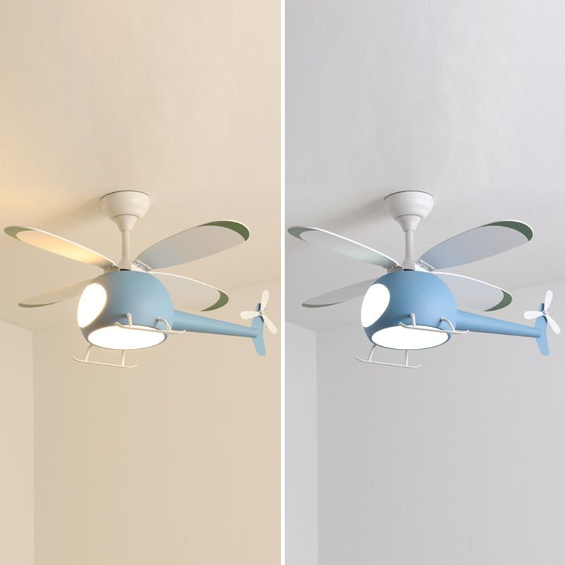 Modern Metal Ceiling Fan Lamp Helicopter LED Semi Flush Ceiling Light Fixtures