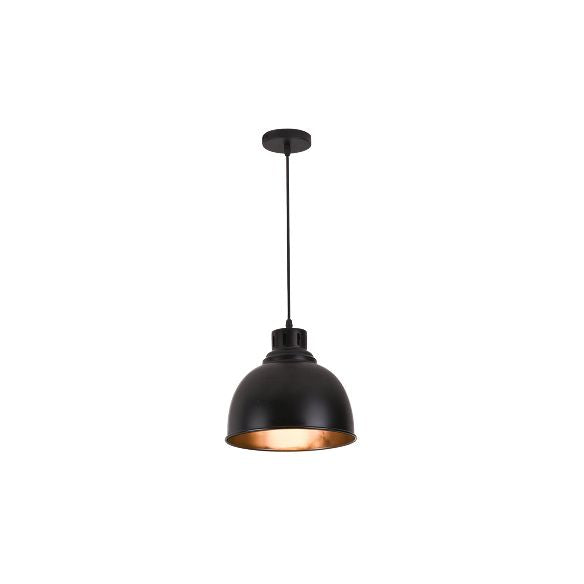Farmhouse Dome Shade Hanging Fixture 1 Bulb Iron Pendant Ceiling Light with Adjustable Cord in Black