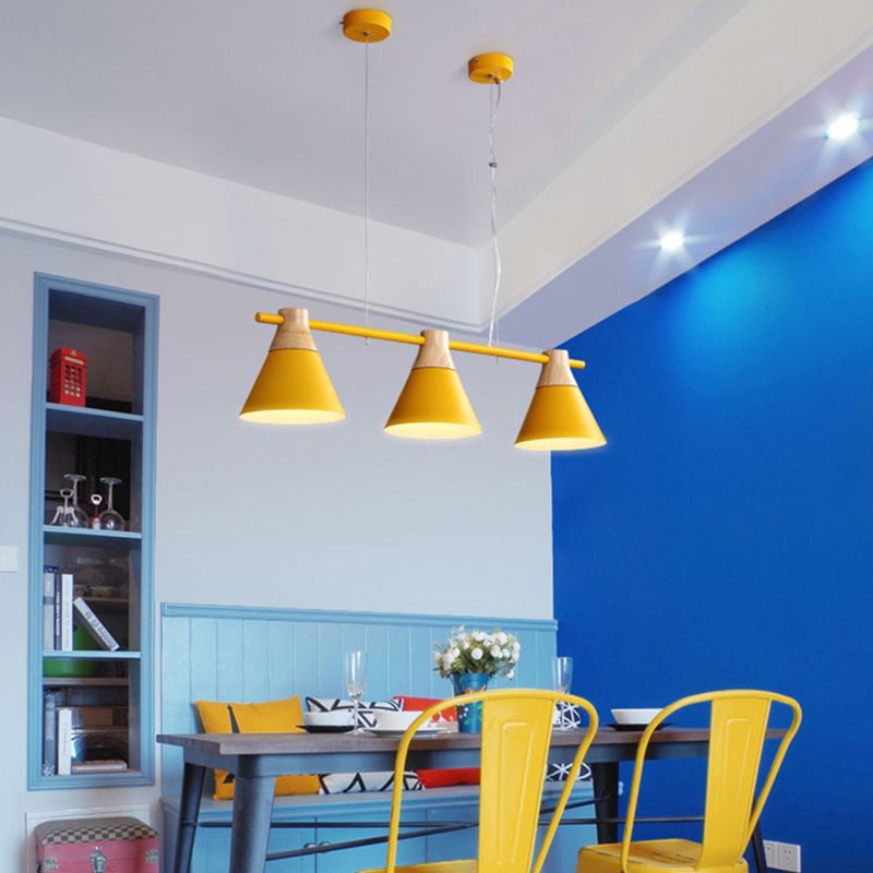 3 Lights Metal Island Pendant Lighting Nordic Style Cone Shade Island Lamps for Dining Table