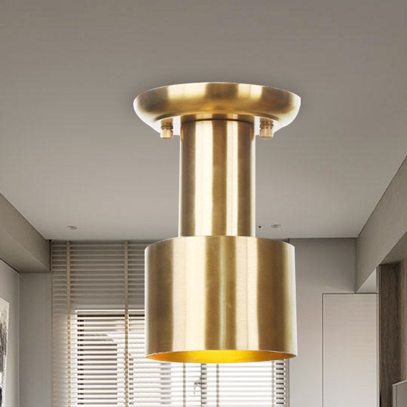 Iluminación empotrada industrial tubular de 1 cabezal de montaje empotrado en techo con acabado dorado de metal para vestíbulo