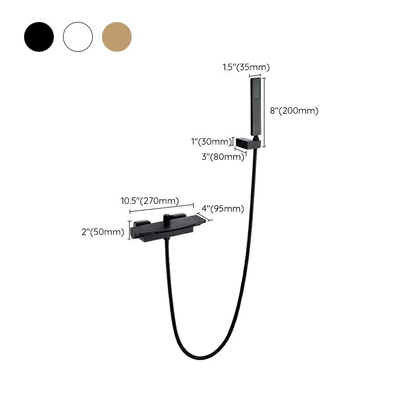 Waterfall Spout Tub Filler Handshower Lever Handle Wall-Mounted Shower Hose Tub Faucet
