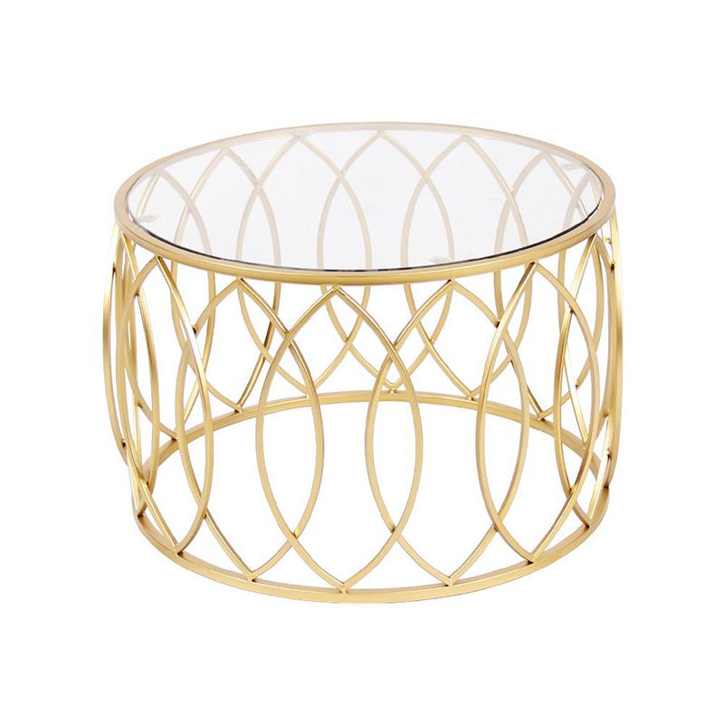 Glass Top Coffee Table Round Shape Frame Base Cocktail Table
