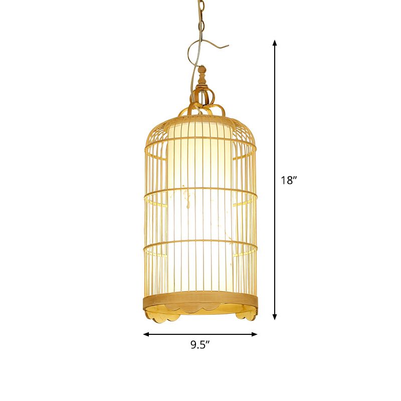 Birdcage eetkamer plafondlicht bamboe 9,5 "/14"/16 "brede 1-licht Aziatische hanger Licht armatuur in beige