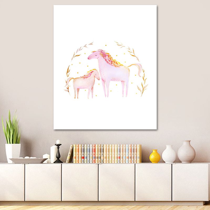 Romantic Horses Canvas Wall Art for Baby Room Animal Paintings for Home Decor in Pink