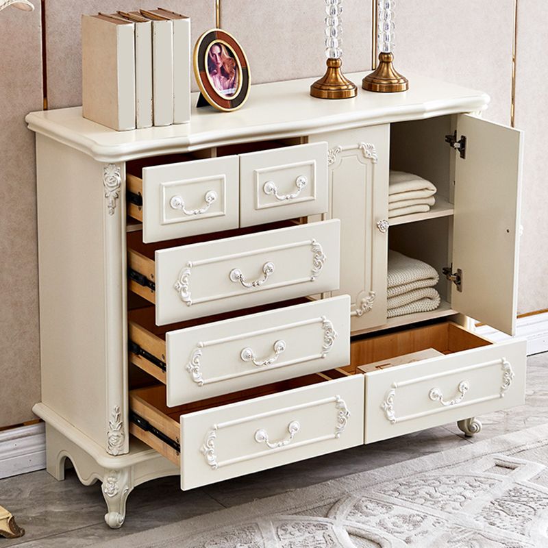 38.58"/49.21" Tall White Wooden Cabinet, Rectangle Accent Cabinet with Drawers