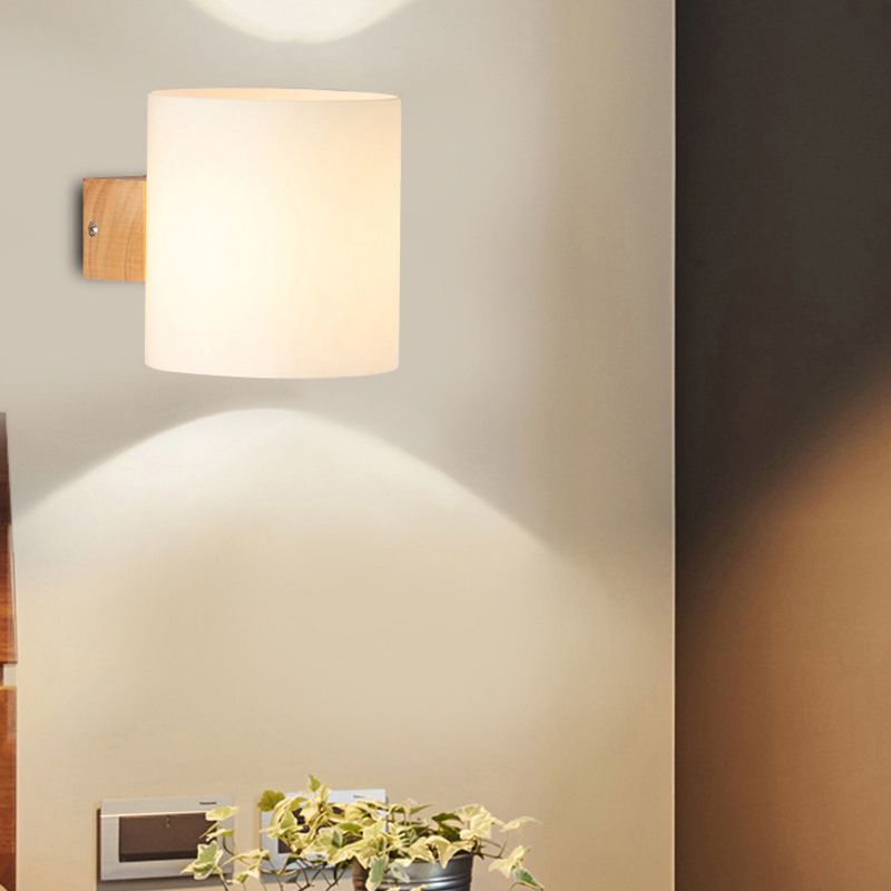 Nordic Wall Sconce Cylinder Wall Light Fixture with Wood for Bedroom