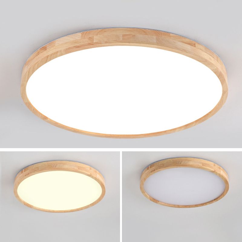 Circle Flush-Mount Light Fixture Modern Style Wooden LED Bedroom Flush Ceiling Light Fixture in Wood