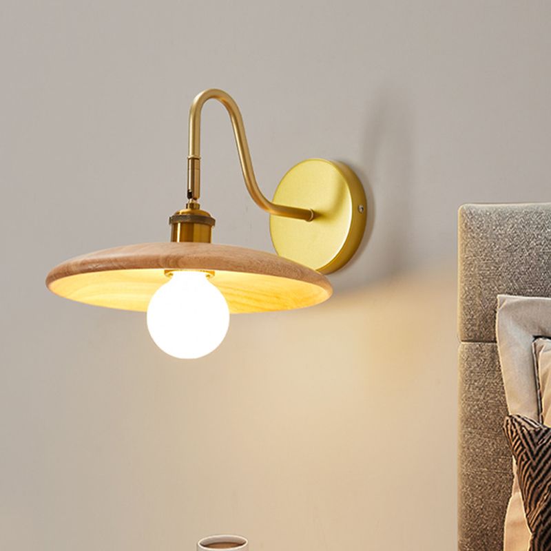 Modernism Single Golden Bathroom Vanity Light Shaded Bath Bar with Wood