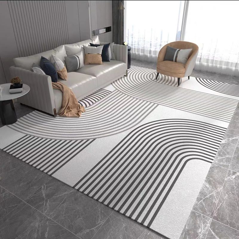 Light Grey Modern Rug Polyester Line Rug Washable Rug for Home Decor