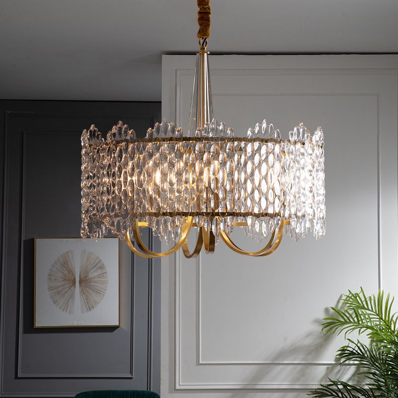 Luce a sospensione a tamburo antico a 6-bulb Clear K9 Crystal Crystal Cryndelier Light in oro