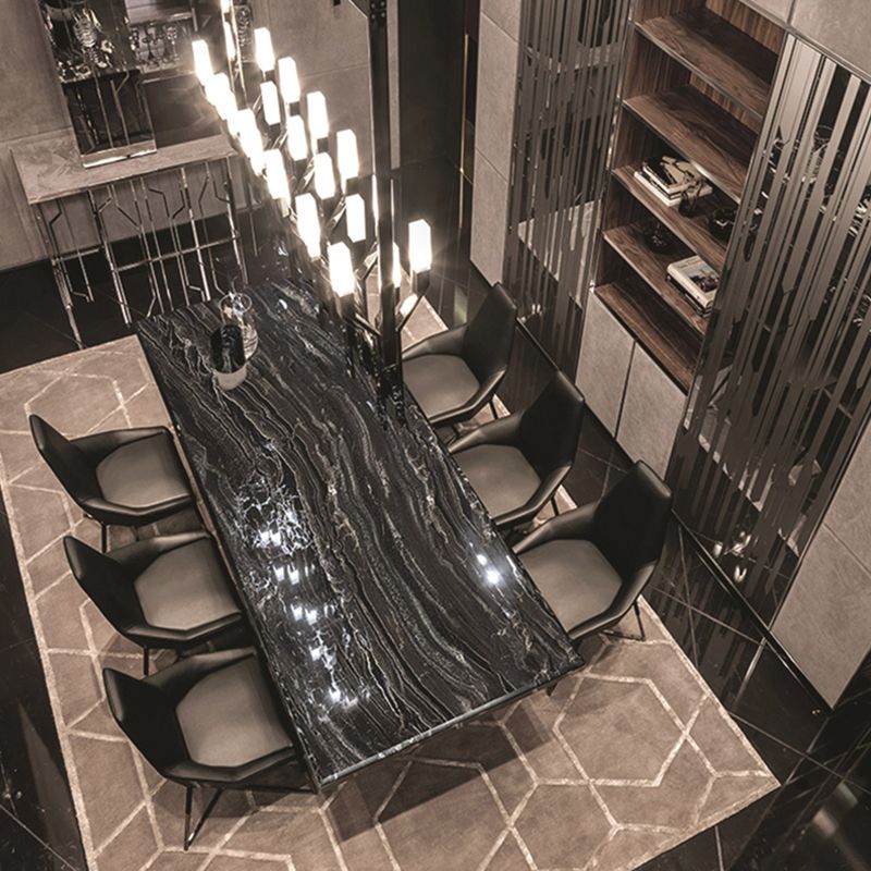 Luxury Style Marble Dining Table Single Pedestal Base Rectangle Table for Home