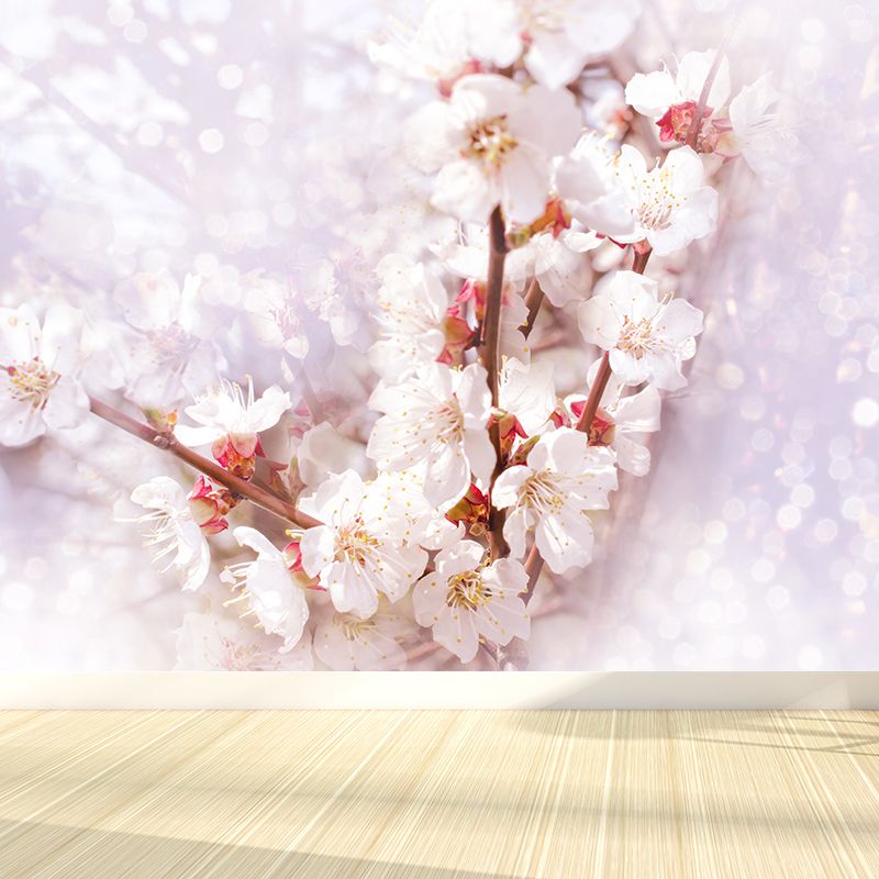 Contemporary Flower Bud Wall Mural Non-Woven Stain-Proofing White Wall Decor for Boys Room