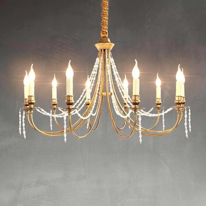 Candlestick Styling Living Room Large Chandelier Retro Rustic Style Crystal Suspension Lighting Fixture in Gold