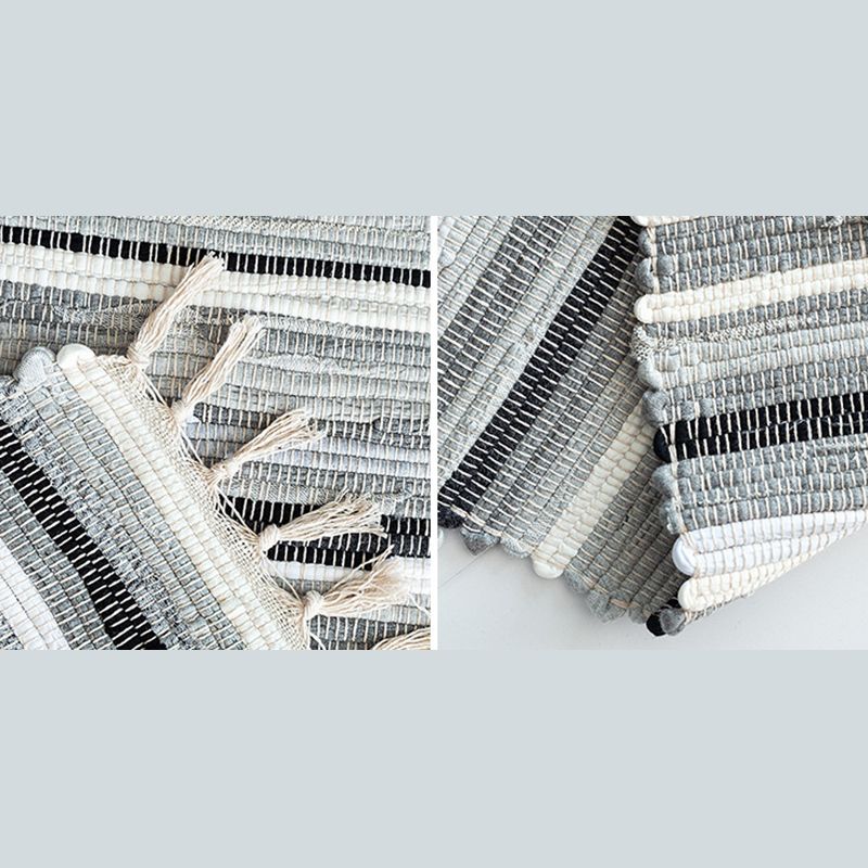 Ethnic Carpet Stripe Pattern Living Room Indoor Rug Cotton Blend Fringe Washable Indoor Rug