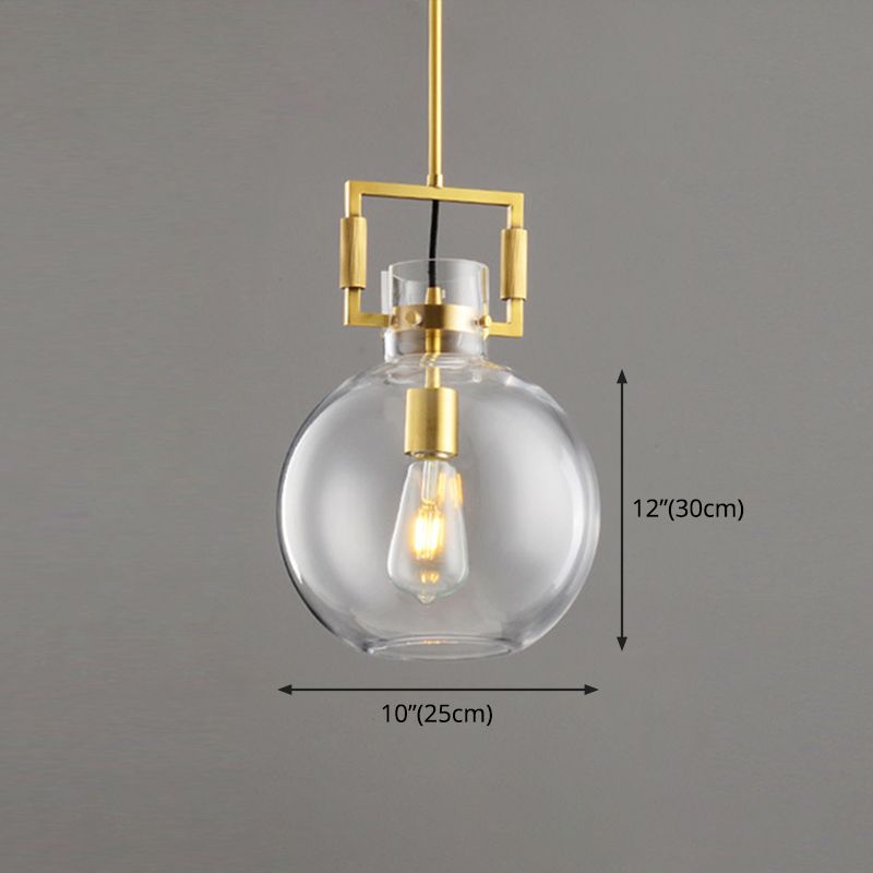Modern Globe Ceiling Light with Clear Glass Shade, Metal Accents