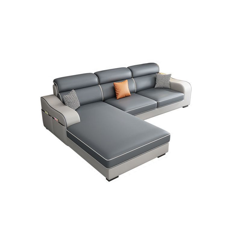 Blue L-Shape Sectional Sofas Living Room Square Arm Sectional Couch