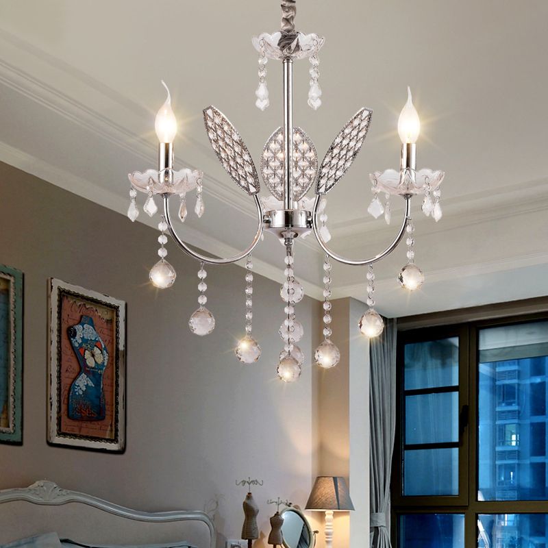 Silberner Kronleuchter, Vintage-Deckenlampe aus Metall mit 3/5 Köpfen, Dekoration mit Kerze und Kristallkugel