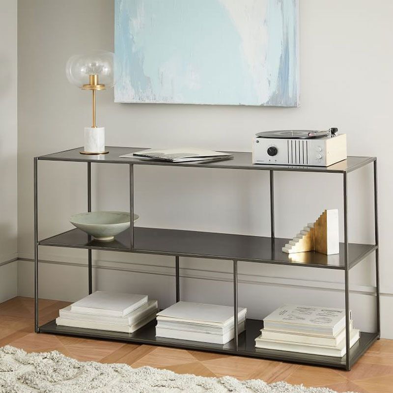 Industrial Style Open Metal Bookcase with Rectangular Shelves