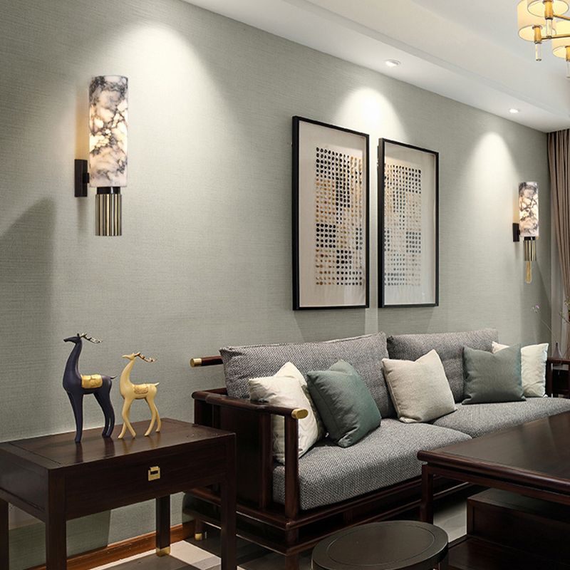 Modern Brass Wall Light Cylinder 13.5" High Wall Sconce with Mica for Living Room