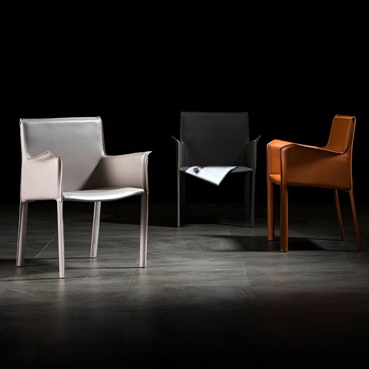 Designer Style Solid Back Chair Home Arm Matte Finish Leather Dining Chair