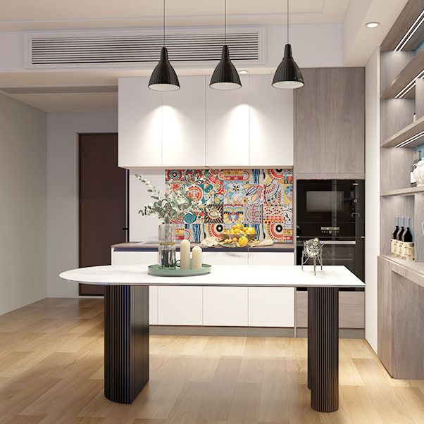 Modern Style Sintered Stone Dinner Room Kitchen Table White Table with Wooden Base