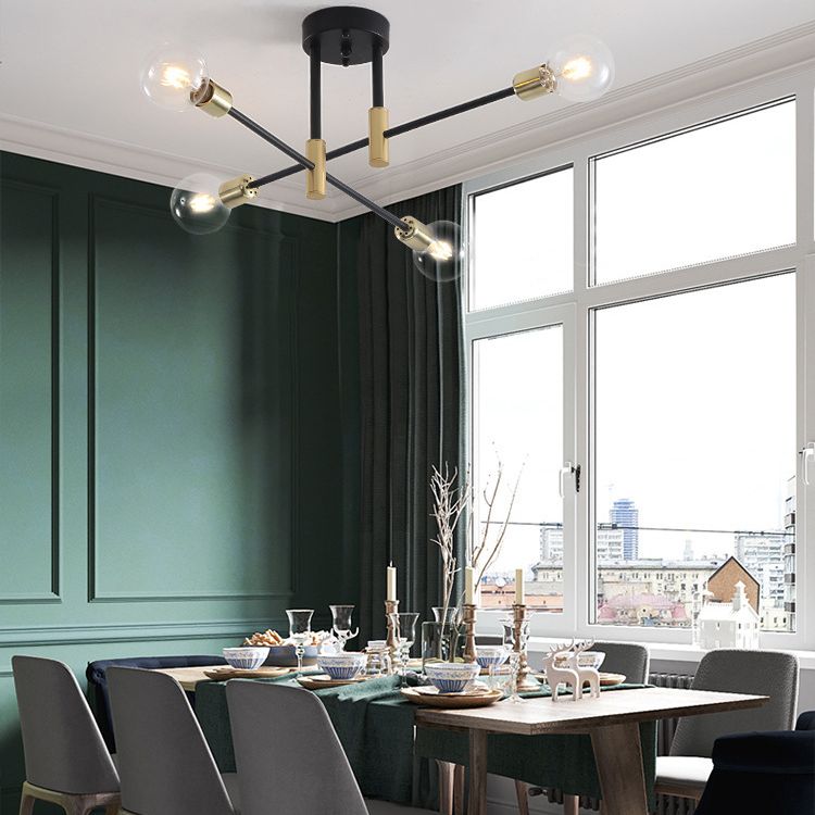 Black Sputnik Flush Mount Industrial Metal Semi Ceiling Light Fixture for Living Room