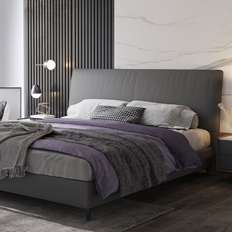 Wood and Upholstered Standard Bed Contemporary Panel Bed with Upholstered Headboard