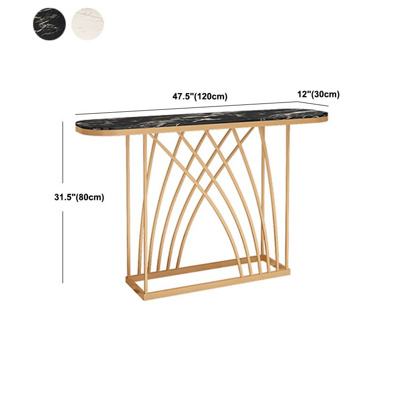 Glam Iron Console Sofa Table Oval Marble Console Accent Table for Hall