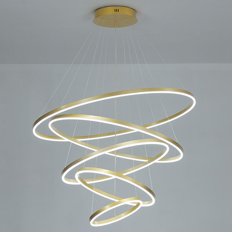 Living Room LED Chandelier Pendant Light Simplicity Chandelier Light Fixture with Circles Metal Shade