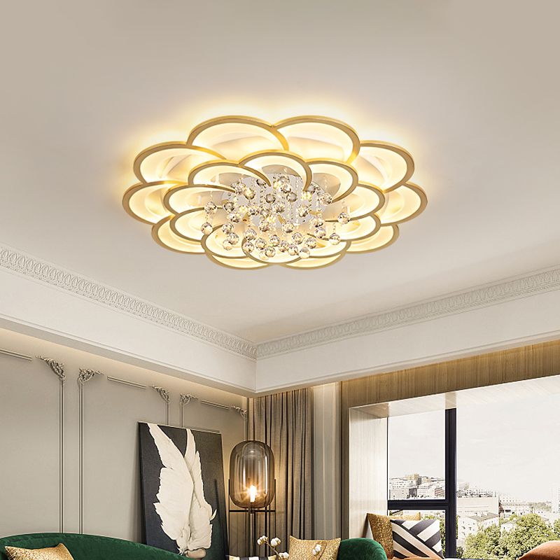 Modernist Petal Flush Ceiling Light Fixture Acrylic 20.5"/27" W LED Bedroom Flushmount in Gold, Warm/White Light