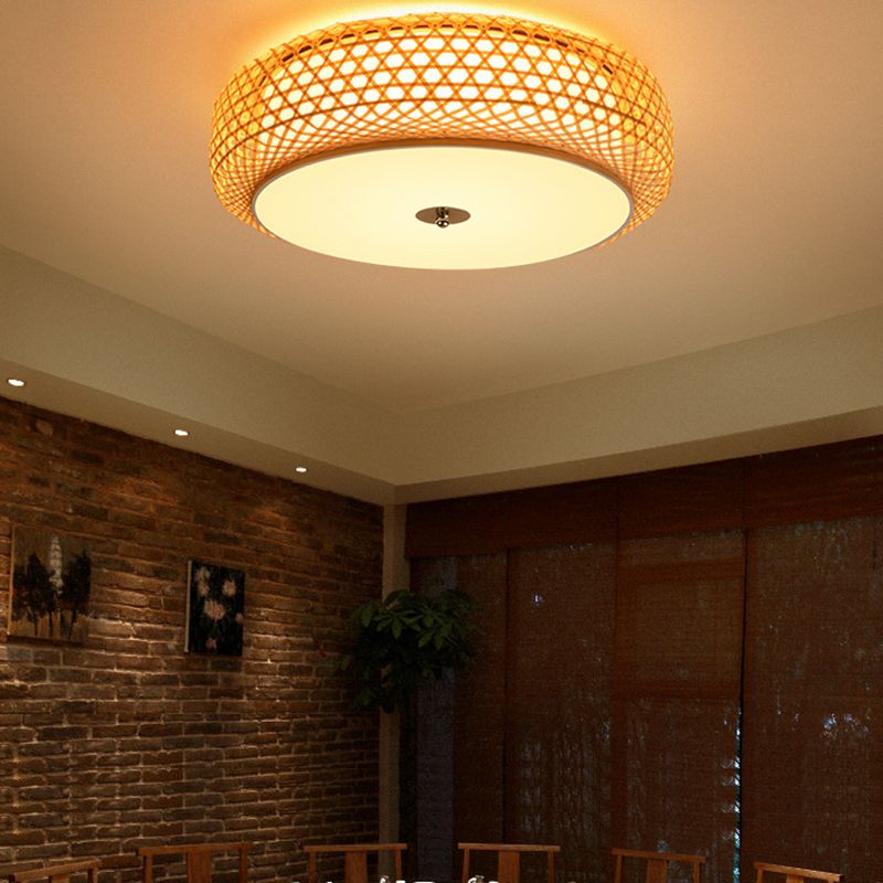Bambus-Trommel-Deckenlampe, Deckenleuchte im asiatischen Stil für Wohnzimmer