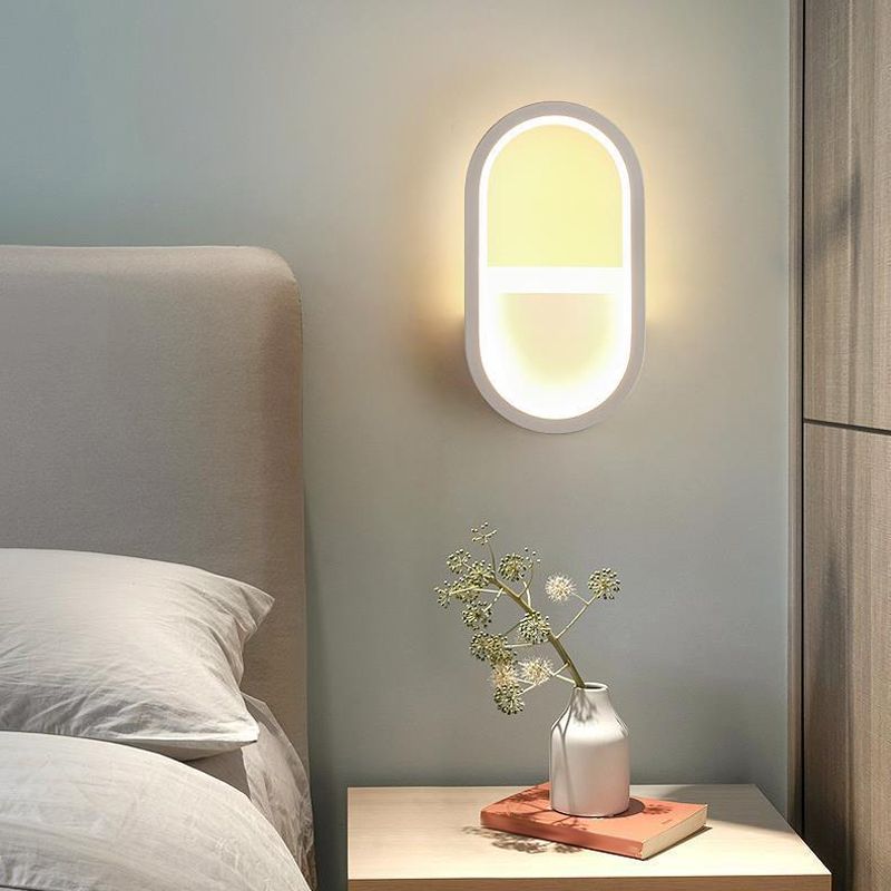 Oval Shape Wall Lamp Modern Style Metal 1 Lights Wall Light in White/Black