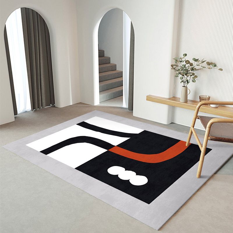 Black Modern Print Carpet Polyester Simple Carpet Washable Carpet for Living Room