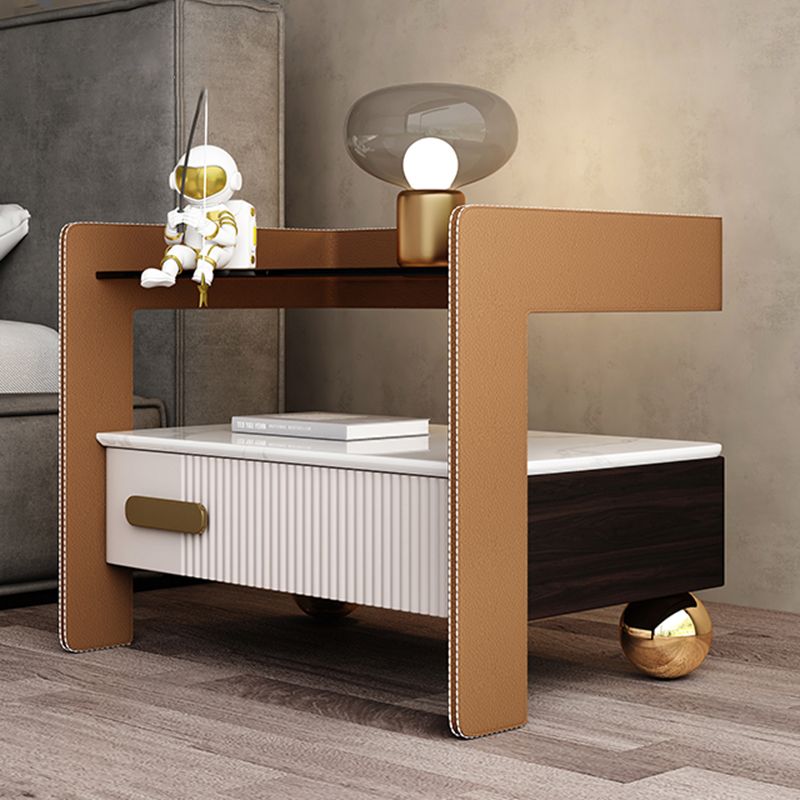 Wood Night Stand 18.9" Tall 1 - Drawer Nightstand with Tempered Glass Top