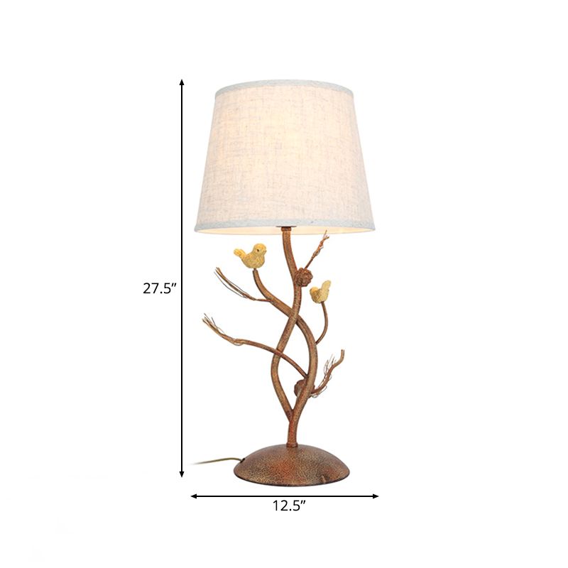 Tambour de nuit table de nuit lampe de style country tissu 1 clair de bureau beige léger avec arbre et oiseau