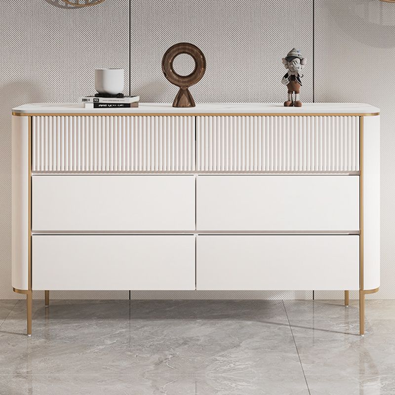 Horizontal Glam Stone Storage Chest Bedroom Chest in White with Drawers