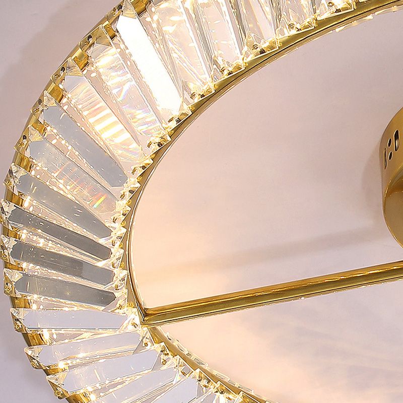 Contemporary Circular Flush Light Crystal 1 Light Flush Mount Ceiling Fixture in Gold