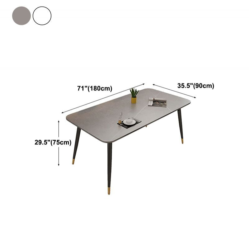 Light Luxury Rectangle Stone Top Dining Table Metal 4 Legs Dining Table
