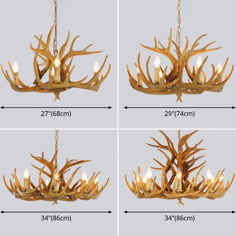 Country Country Chandelier Resin Deer Horn Horn Gandle Fançing Decorative Lighting Forwing for Living Room Villa Restaurant