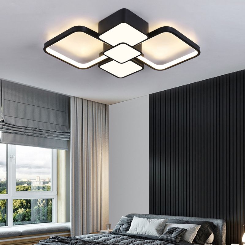 Square Flush Light Modernist Acrylic LED Black/Black-White Ceiling Mounted Fixture in Warm/White Light, 18"/21.5" Wide