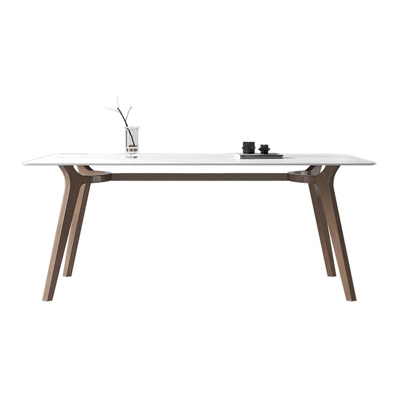 Sintered Stone Top White Table for Restaurant Modern Table with Wooden Base and 4 Legs