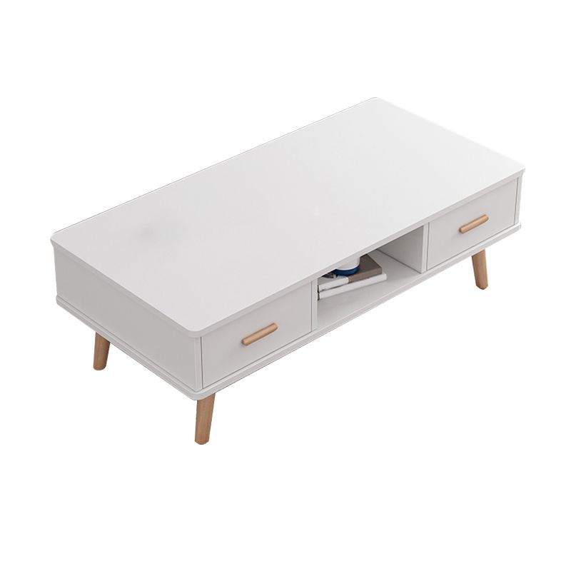Rectangular with 2 Drawers Coffee Table Scandinavian Wood Cocktail Table